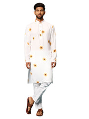 Men's Cream Cotton Blend Kurta Pyjama Set