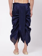 Men's Navy Blue Silk Blend Embroidered Dhoti