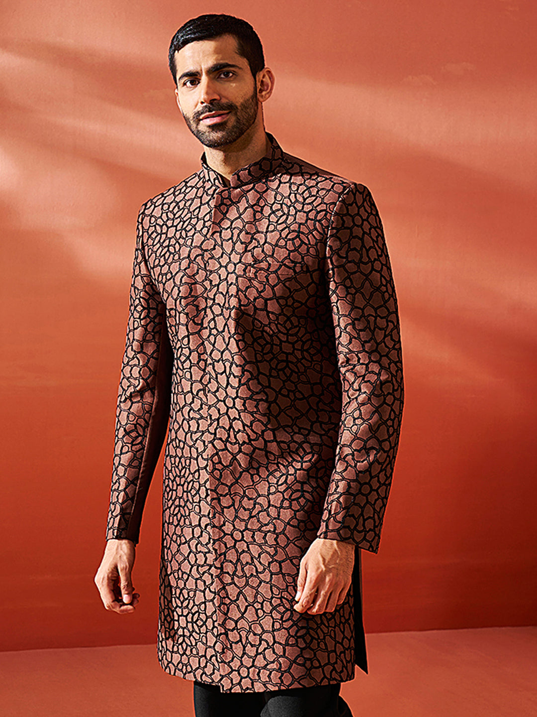 Men's Rust Silk Blend Sherwani Only Top