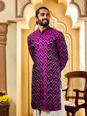 Men's Purple Silk Blend Kurta