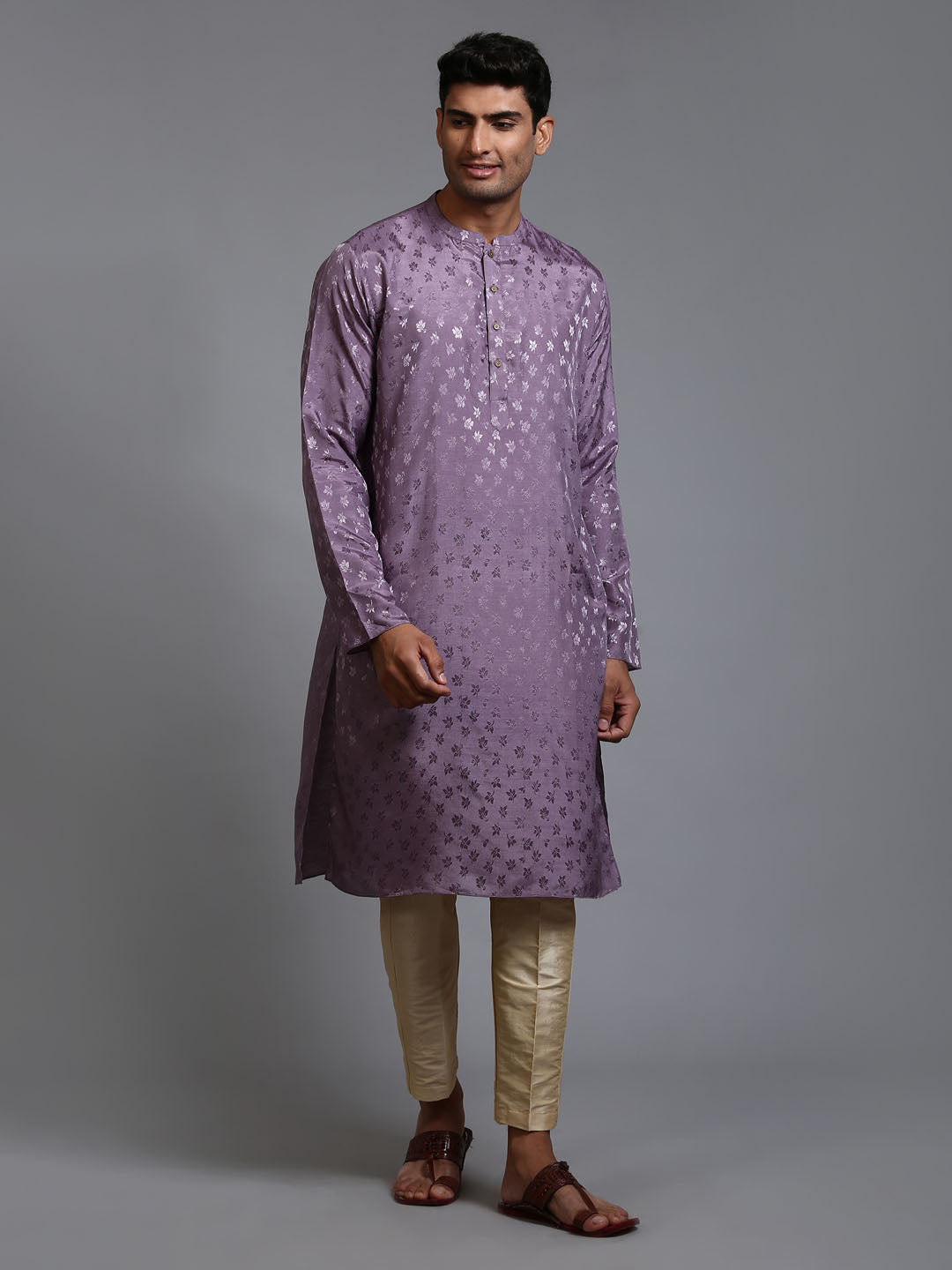 Men's Purple Silk Blend Kurta