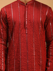 Men's Maroon And Cream Viscose Kurta and Patiala Set