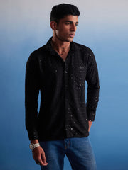 Men's Black Rayon Ethnic Shirt