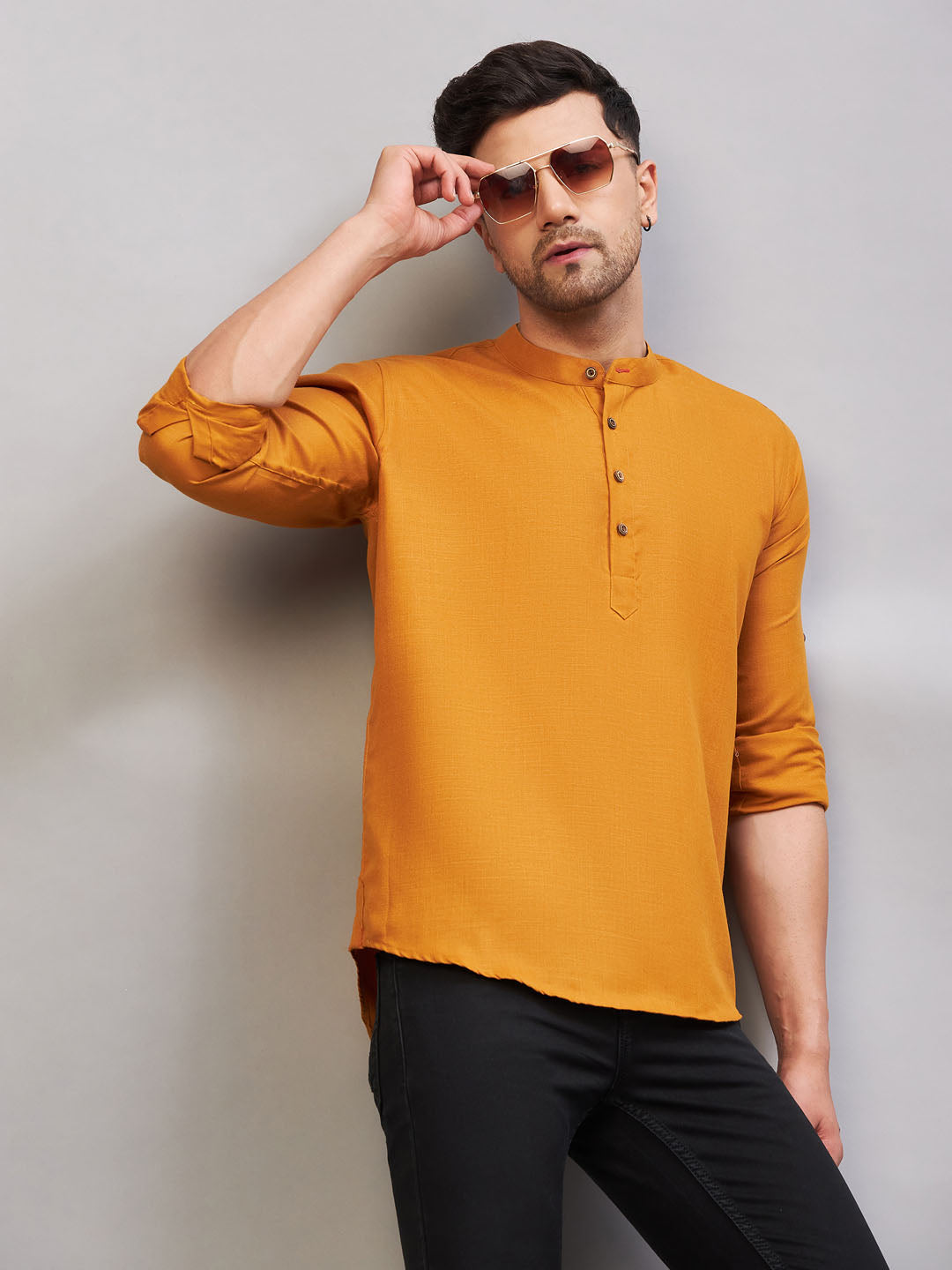 Men's Rust Cotton Blend Kurta