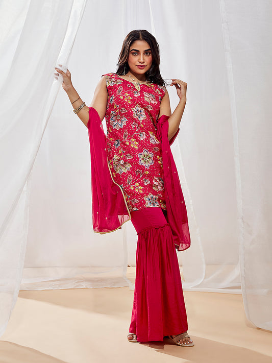 Women's Magenta Kurta Sharara Set