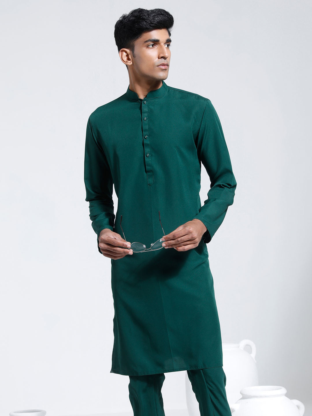 Men's Green Crepe Kurta