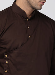 Men Brown Cotton Cotton Satin Kurta