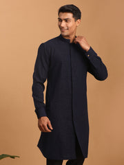 Men's Navy Blue Cotton Blend Kurta