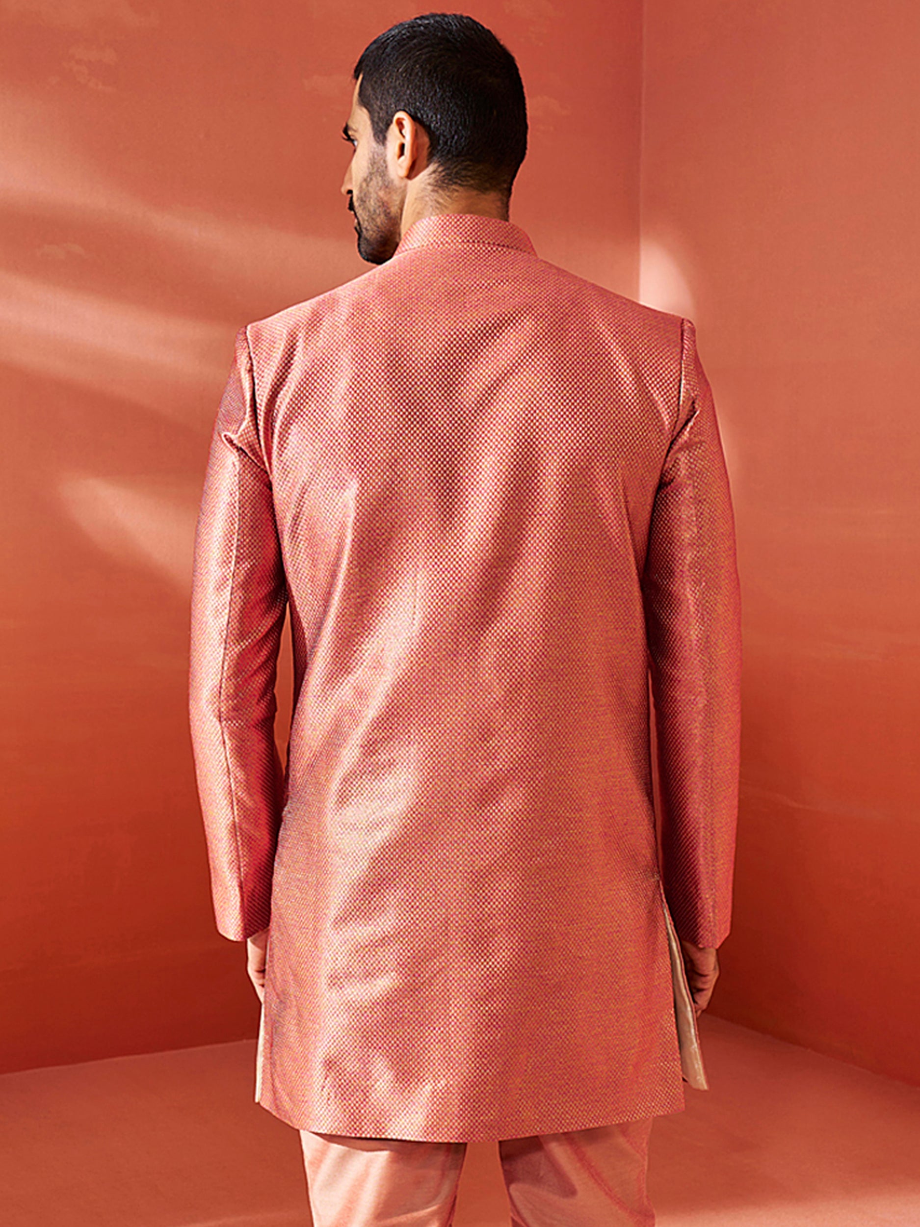 Men's Rust Silk Blend Sherwani Only Top