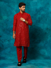 Men's Maroon Georgette Kurta Pyjama Set