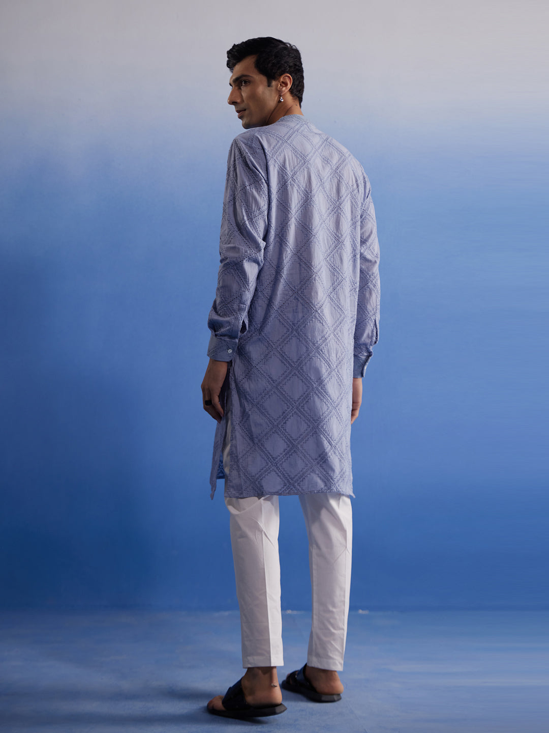 Men's Aqua Cotton Kurta Pyjama Set