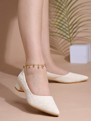 Shoetopia Embellished Shimmery Cream Pumps For Women & Girls.