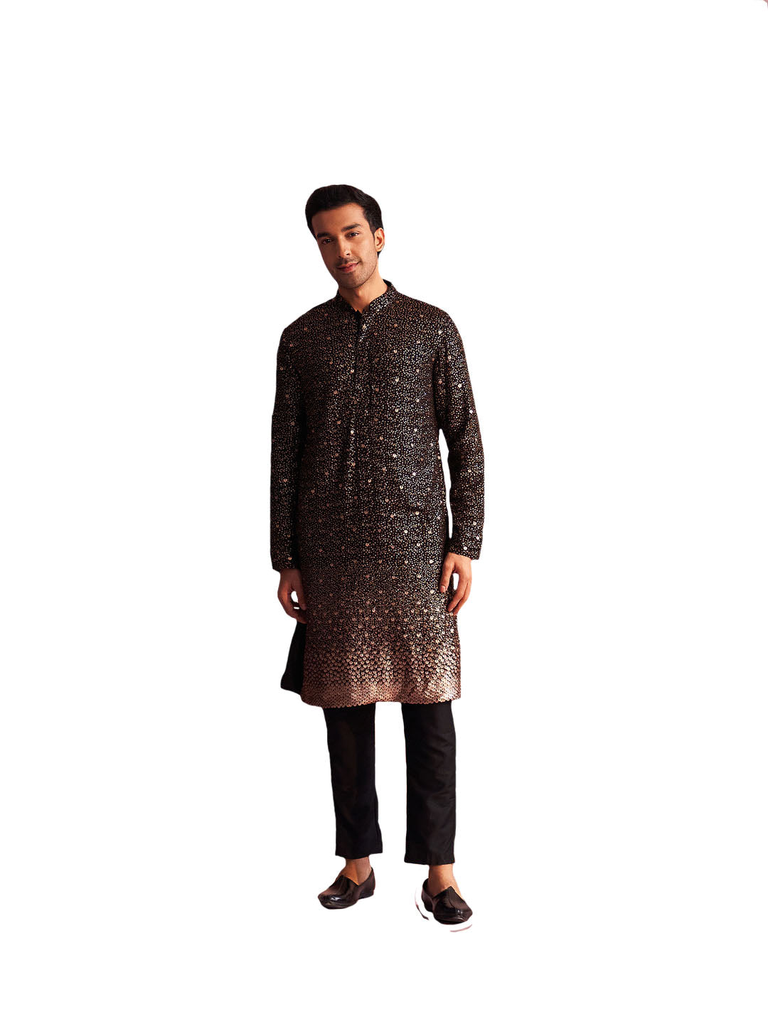 Men's Black Georgette Kurta Pyjama Set