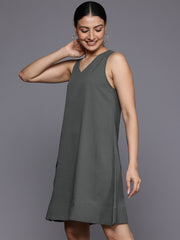 Varanga Women Grey Pocket Deailted A-Line Dress