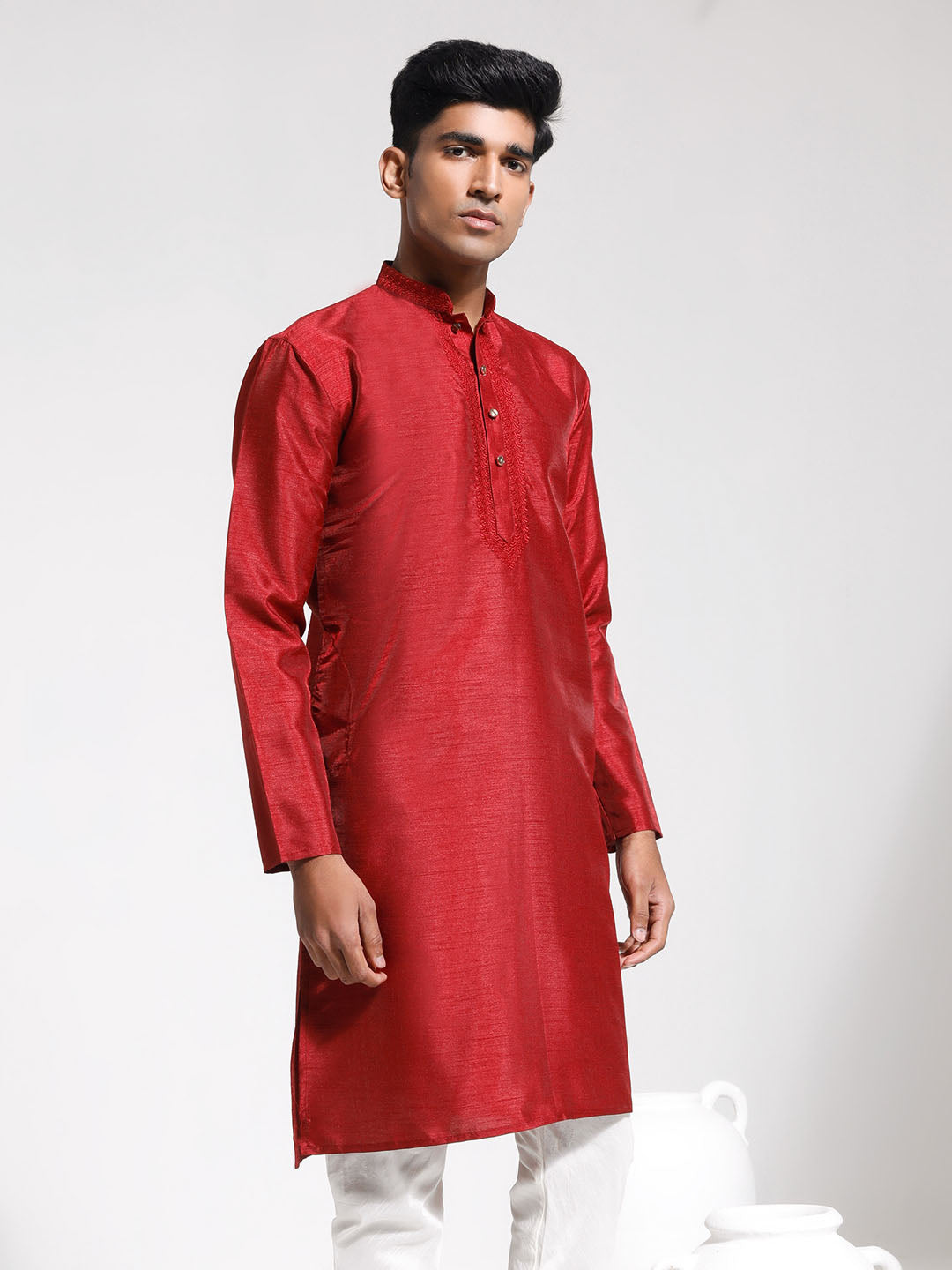 Men's Maroon Dupion Silk Kurta