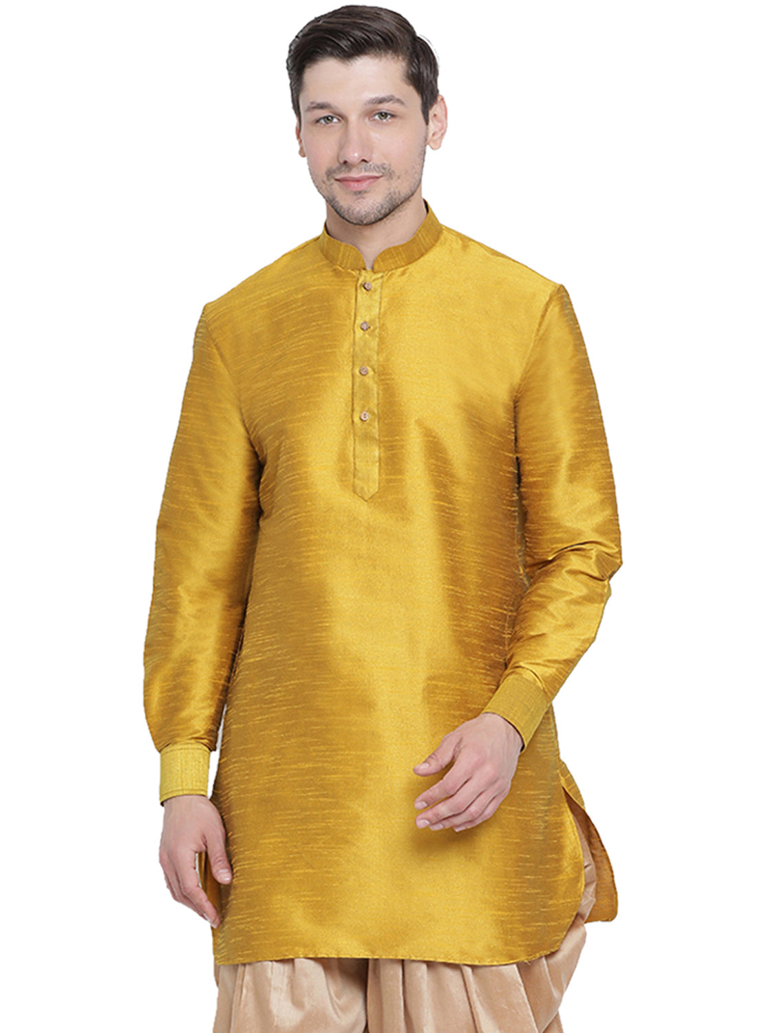 Men's Yellow Silk Blend Kurta