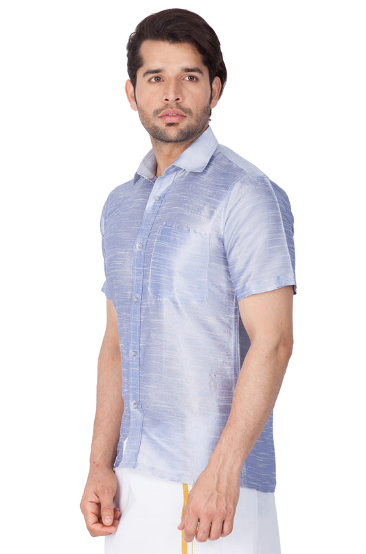 Men's Light Blue Silk Blend Ethnic Shirt