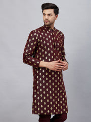 Men's Wine Dupion Silk Kurta