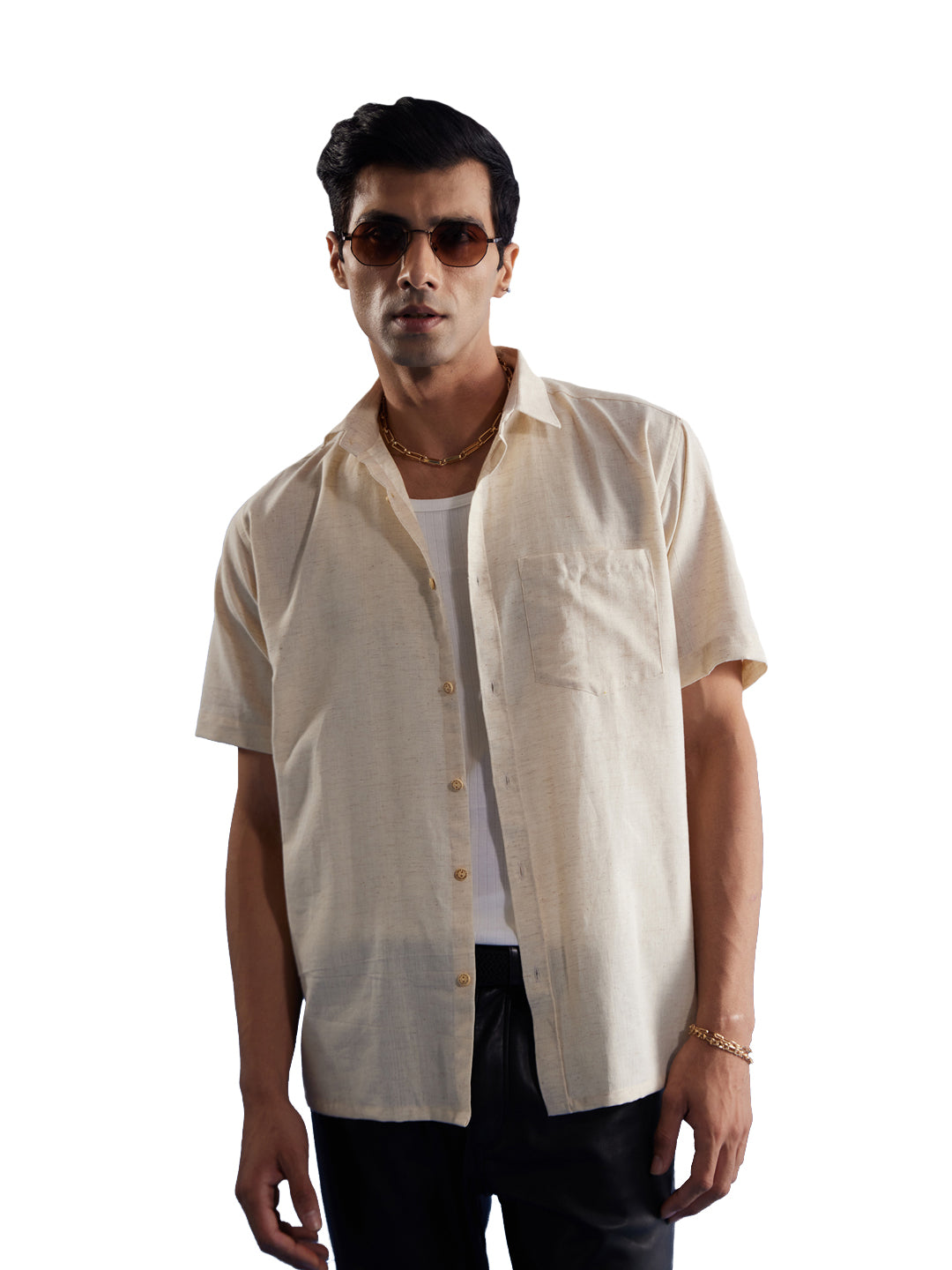 Men's Cream Cotton Ethnic Shirt