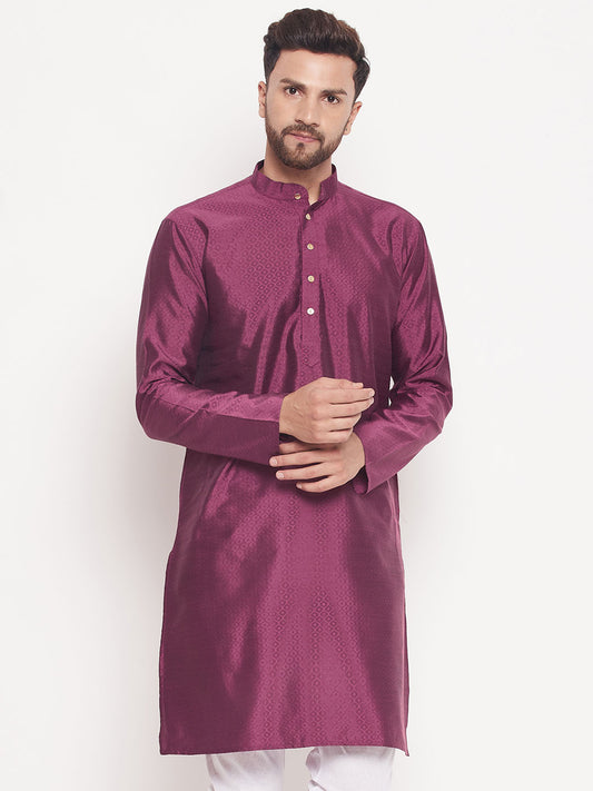 Men Purple Silk Blend Kurta