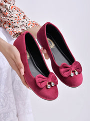 Shoetopia Stone Buckle Detailed Cherry Belly For Women & Girls