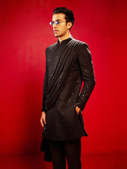 Men's Black Silk Blend Sherwani Set