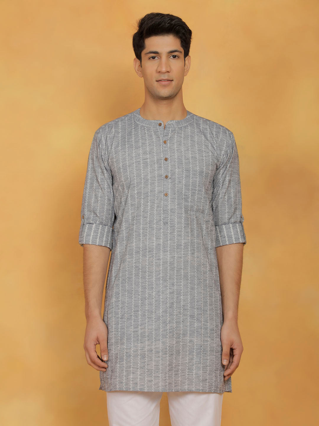 Men's Gray Cotton Kurta