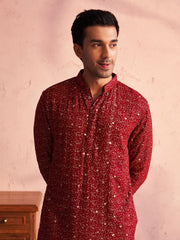 Men's Maroon Georgette Kurta Pyjama Set