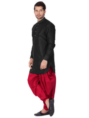 Men's Black Silk Blend Kurta and Dhoti Set