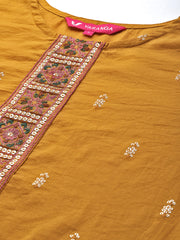 mustard embroiderd kurta and trouser with digital printed dupatta