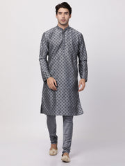 Men Grey Cotton Blend Kurta Pyjama Set