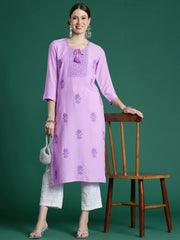 Purple Embroidered Straight Kurtas