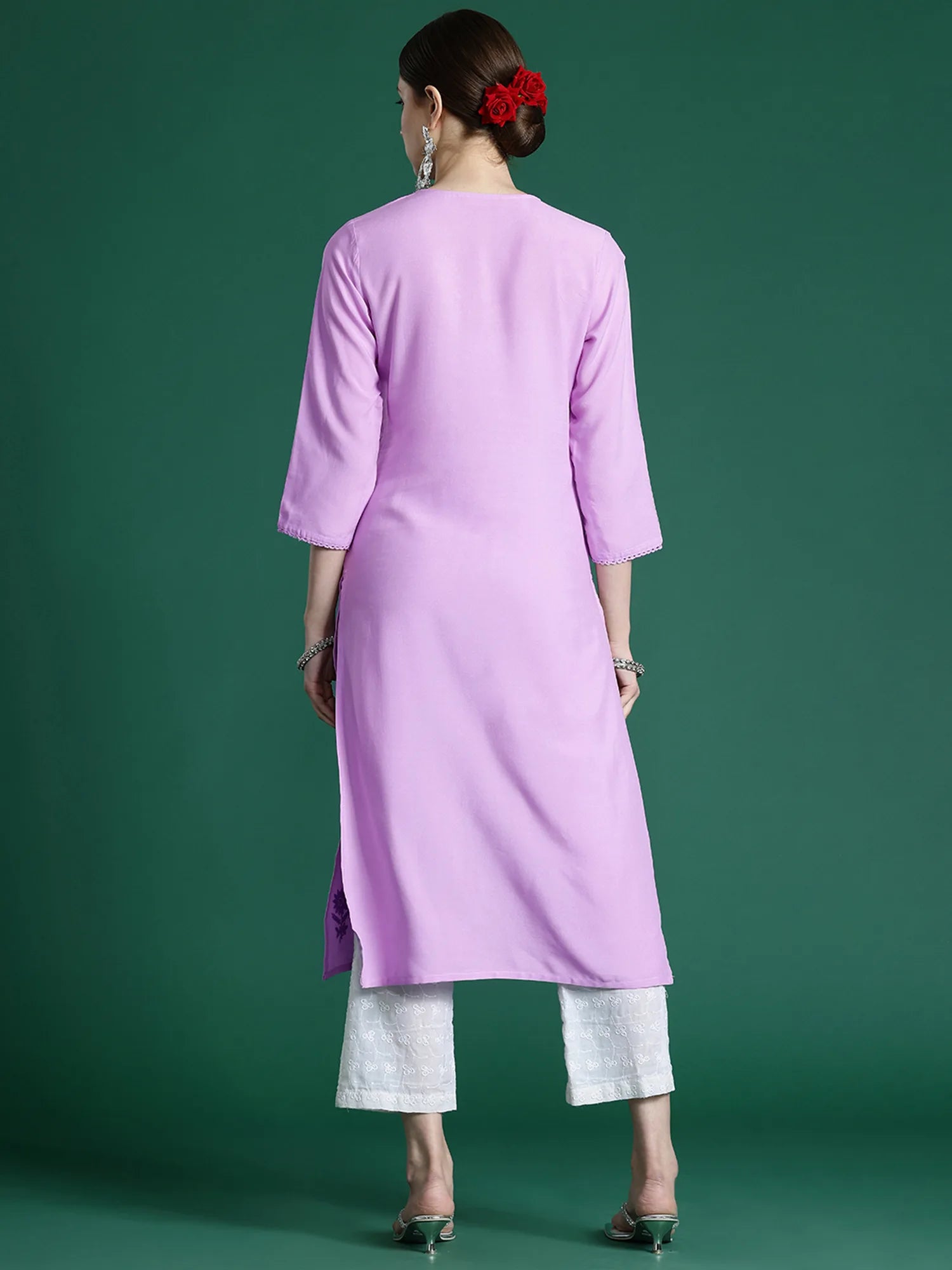 Purple Embroidered Straight Kurtas