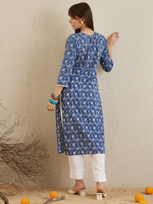 Blue Printed Straight Kurtas