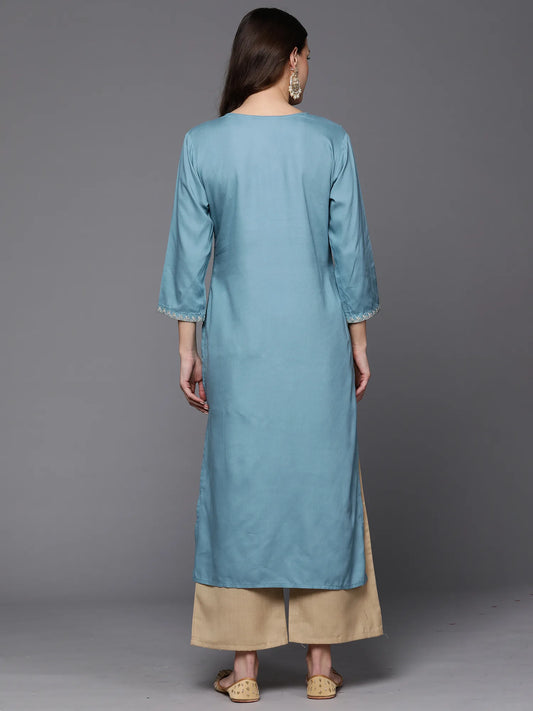 Blue Embroidered Straight Kurtas