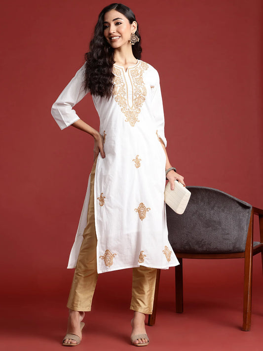 White Embroidered Straight Kurtas