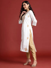 White Embroidered Straight Kurtas