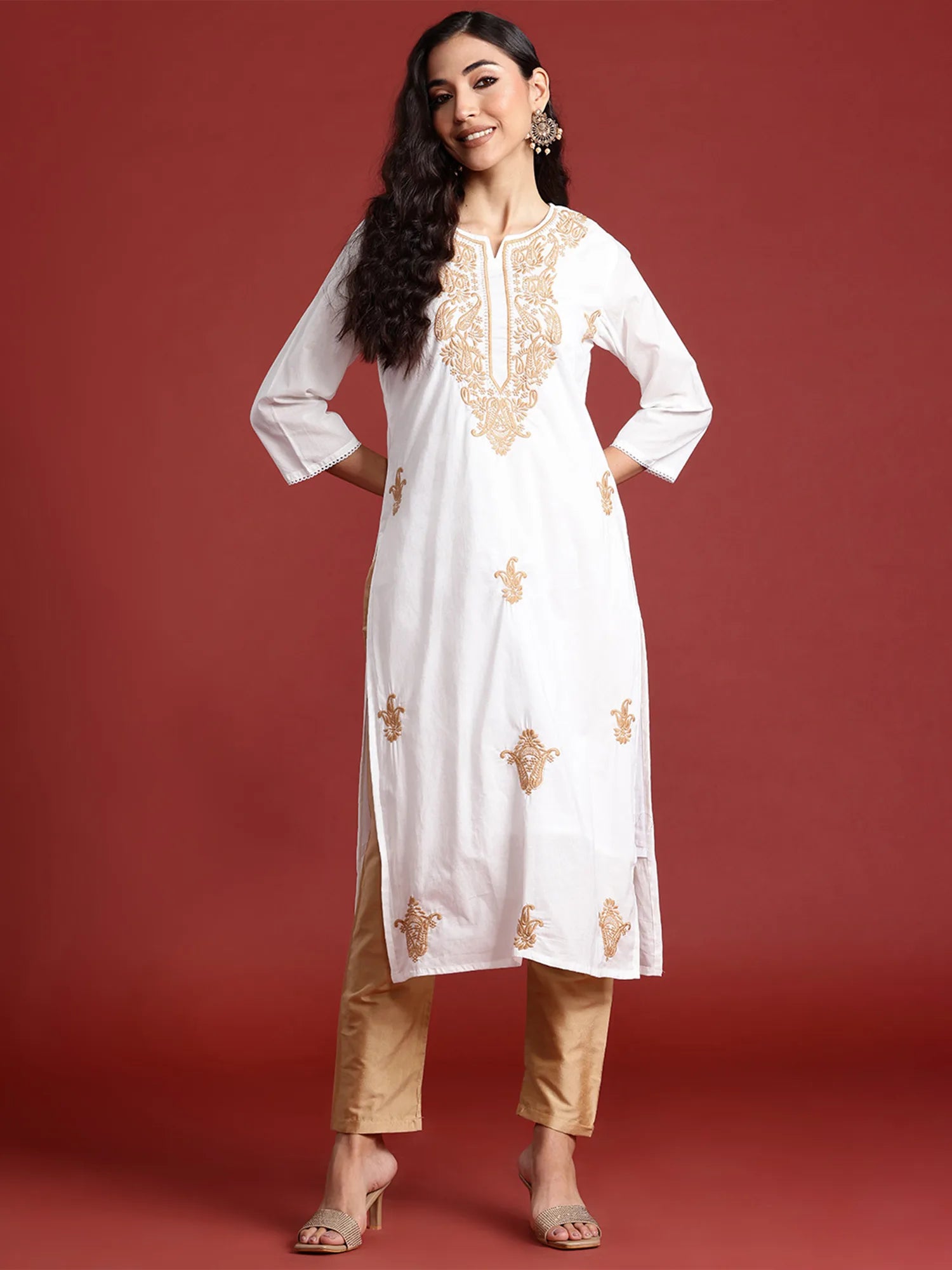 White Embroidered Straight Kurtas