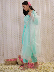 Blue Embroidered Straight Kurta Trousers With Dupatta set