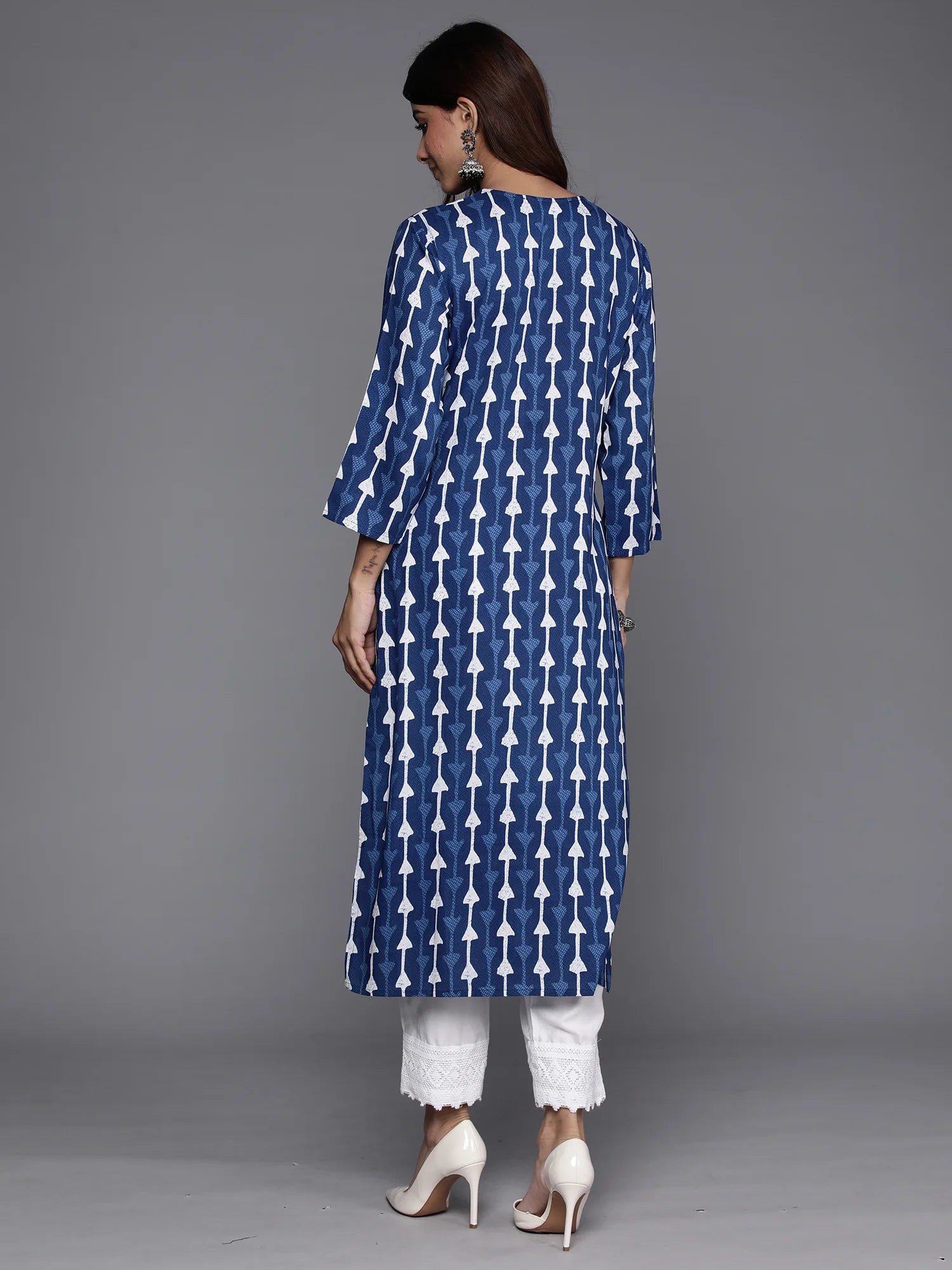 Navy Blue Printed Straight Kurtas