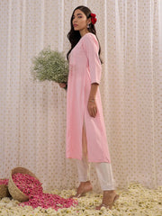 Pink Embroidered A-Line Kurtas