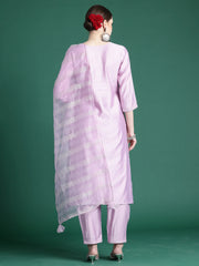 Lavender Embroidered Straight Kurta Trousers set