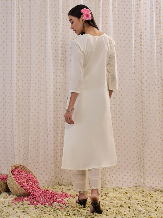 White Embroidered Straight Kurtas