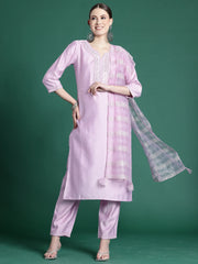 Lavender Embroidered Straight Kurta Trousers set