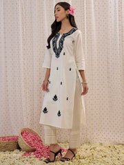 White Embroidered Straight Kurtas