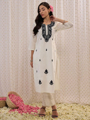 White Embroidered Straight Kurtas