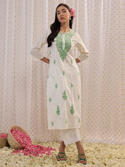 White Embroidered Straight Kurtas