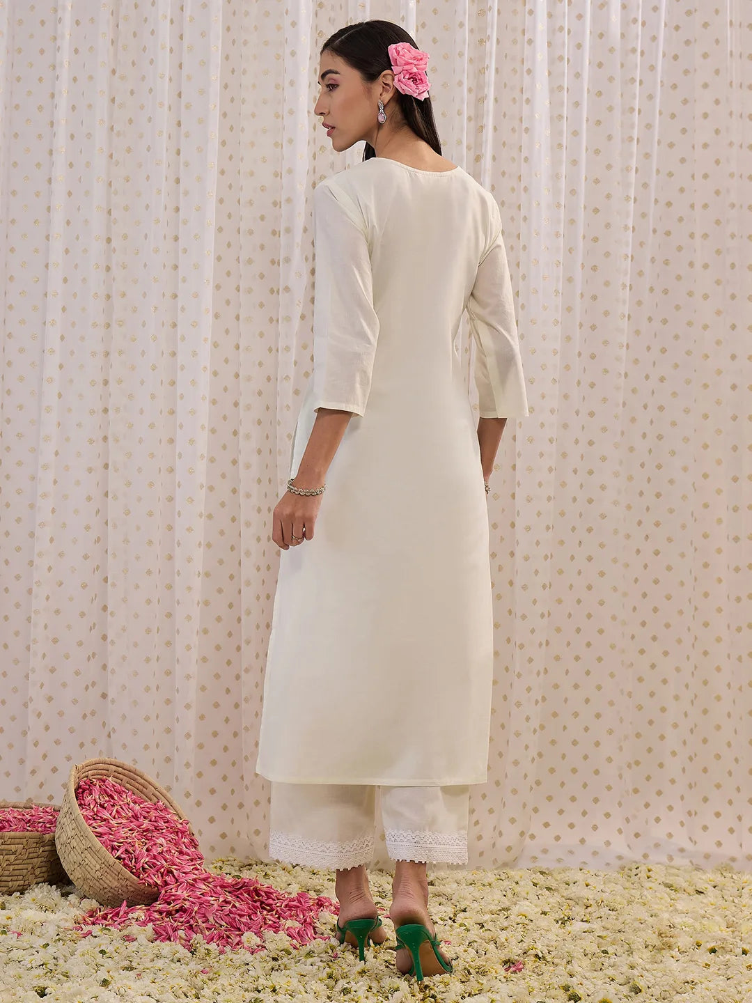 White Embroidered Straight Kurtas