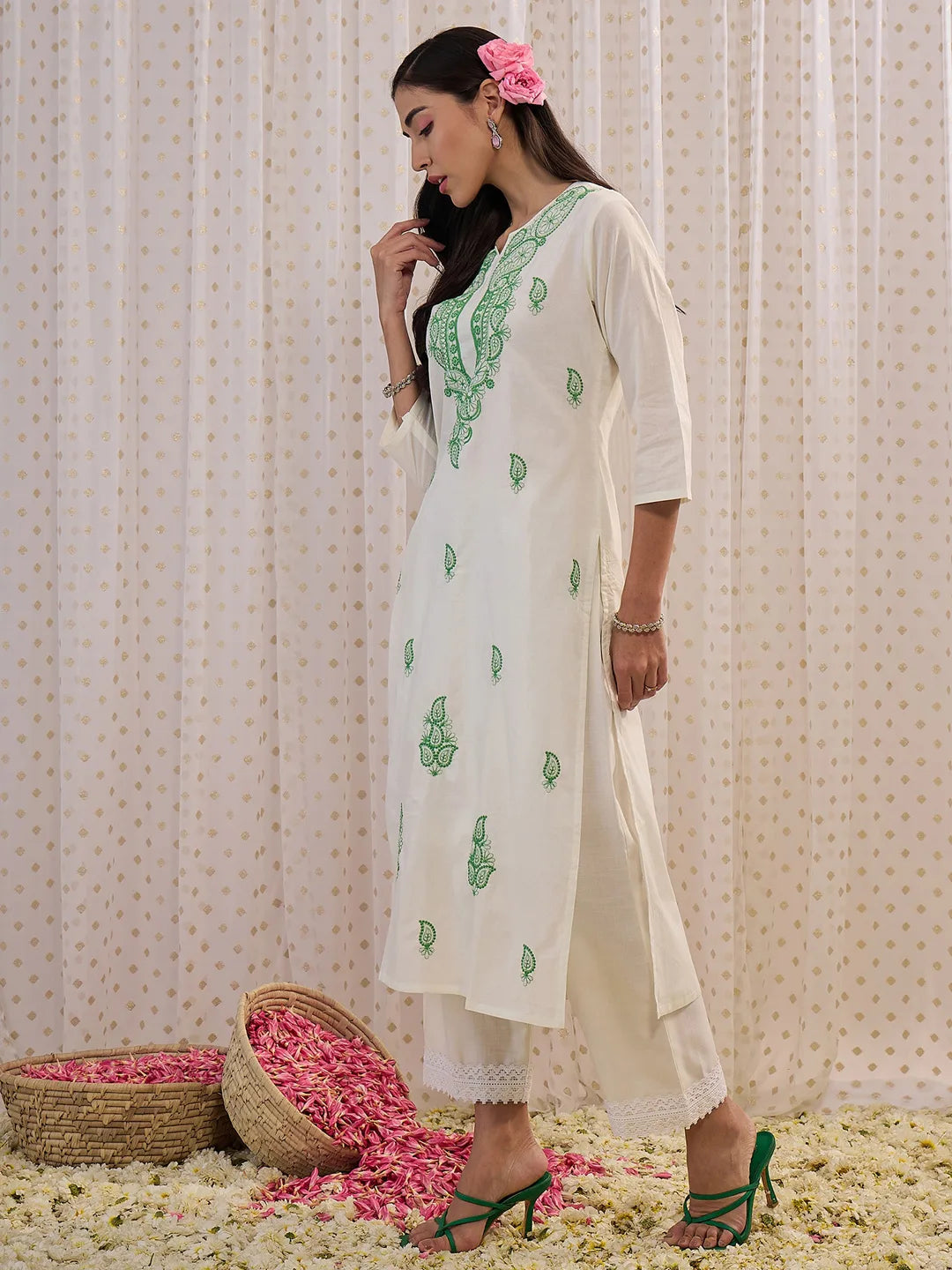 White Embroidered Straight Kurtas