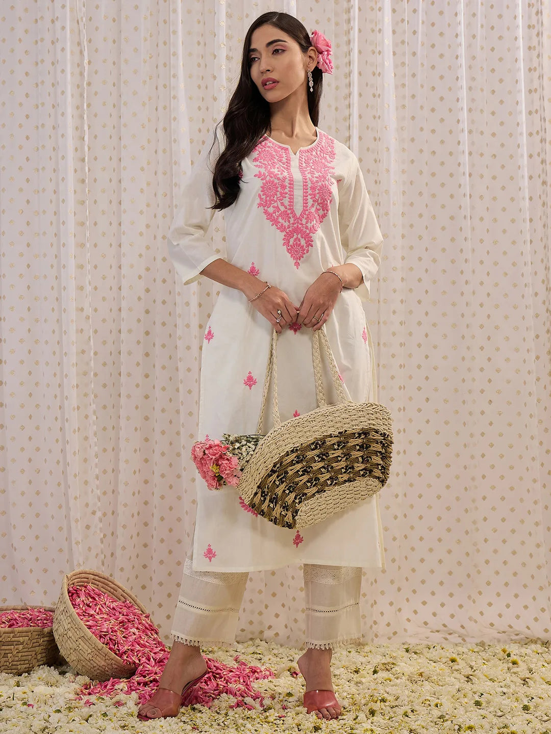 White Embroidered Straight Kurtas